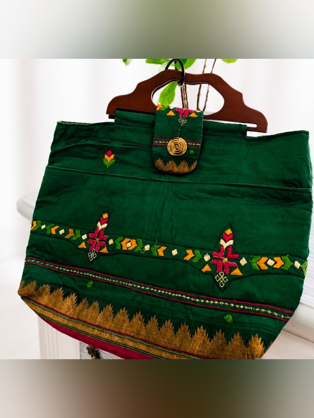 Picopia Bags by Dawn Embroidered Wood Handle Boho Artisan Tote Bag Handmade